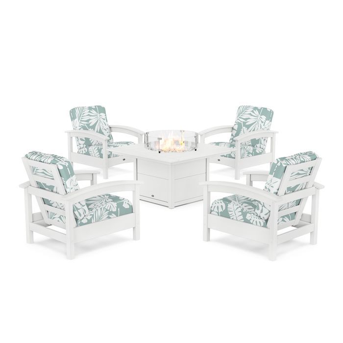 POLYWOOD Rockport 5-Piece Deep Seating Set with Square Fire Pit Table
