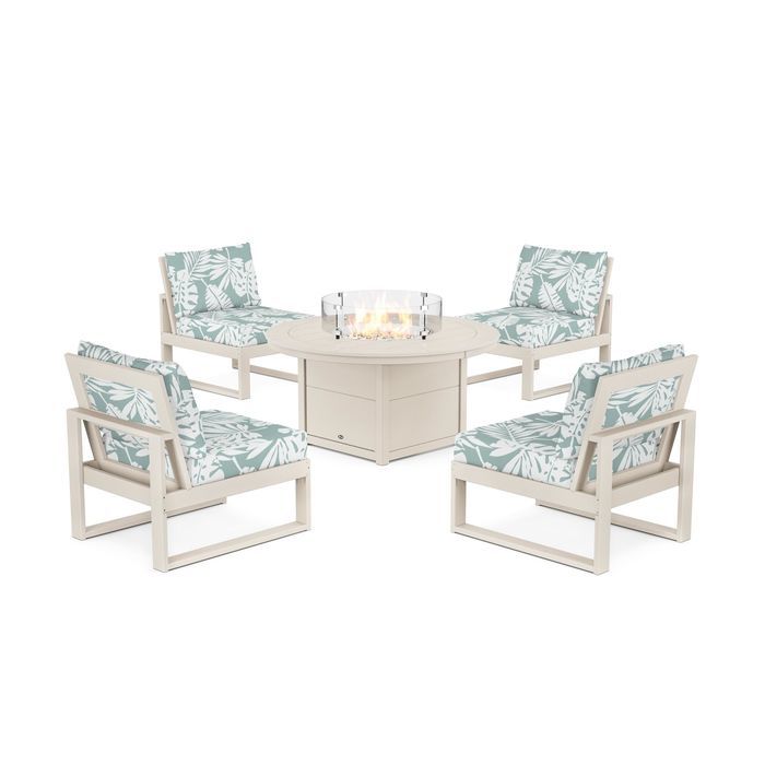 POLYWOOD Eastport Modular 5-Piece Deep Seating Set with Round Fire Pit Table