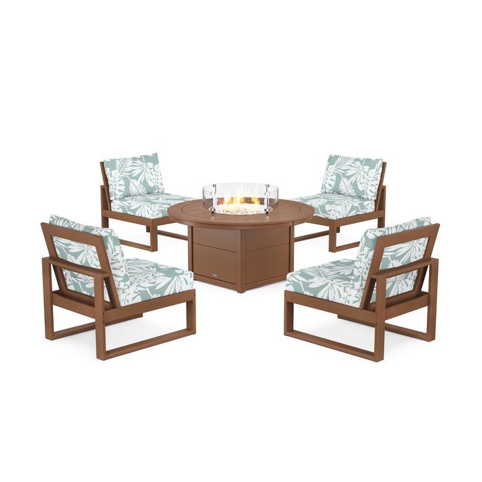 POLYWOOD Eastport Modular 5-Piece Deep Seating Set with Round Fire Pit Table