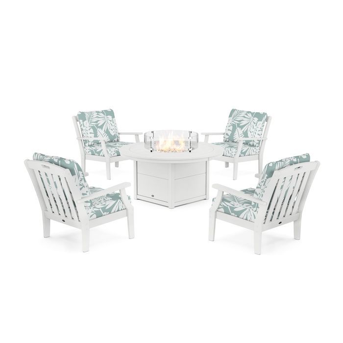 POLYWOOD Yacht Club 5-Piece Deep Seating Set with Round Fire Pit Table