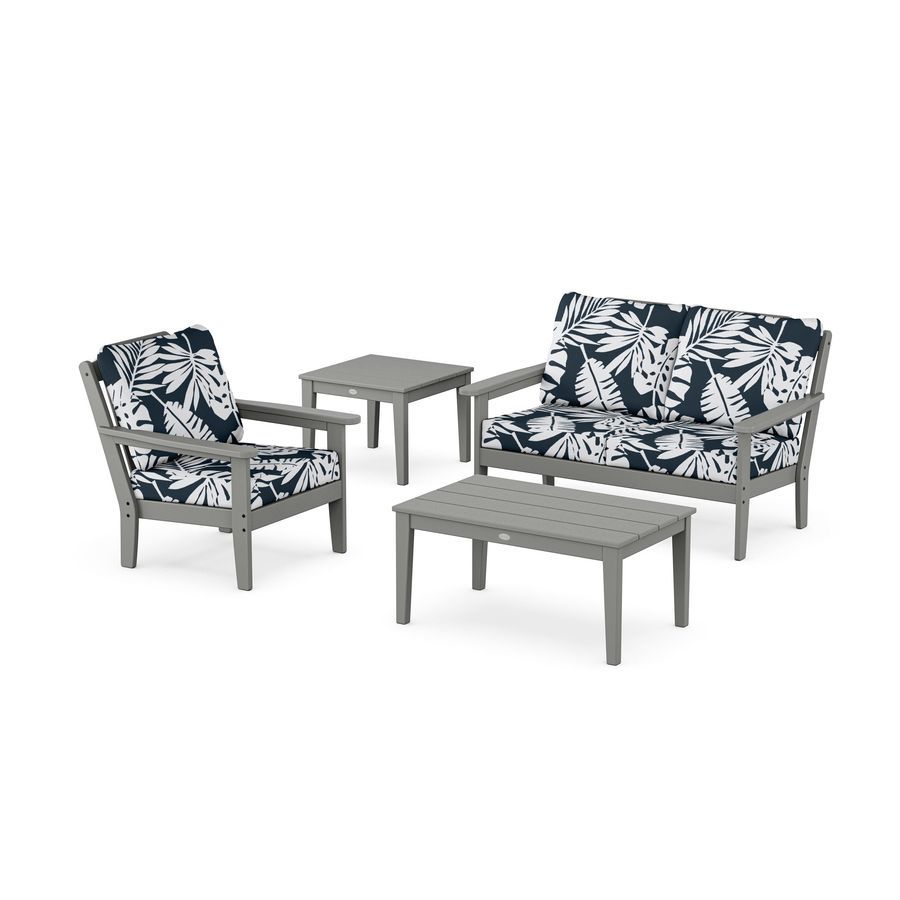 POLYWOOD Wovendale 4-Piece Deep Seating Set in Slate Grey / Leaf Marine Indigo