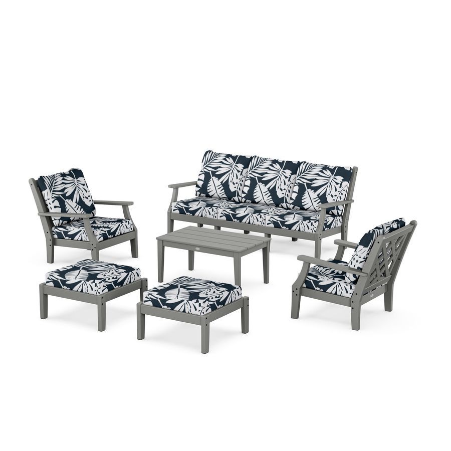 POLYWOOD Wovendale 6-Piece Lounge Sofa Set in Slate Grey / Leaf Marine Indigo