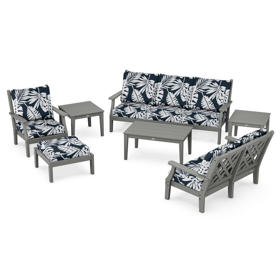 POLYWOOD Wovendale 7-Piece Deep Seating Set in Slate Grey / Leaf Marine Indigo