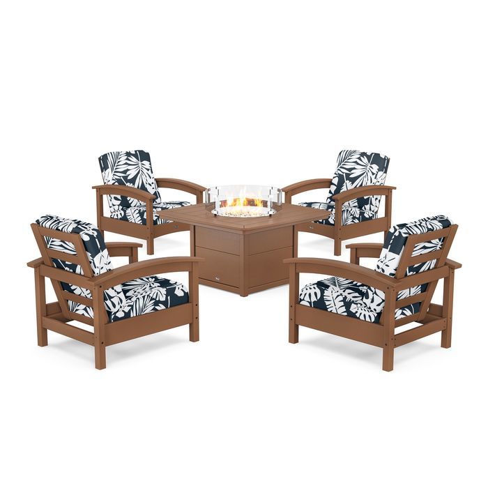 POLYWOOD Rockport 5-Piece Deep Seating Set with Yacht Club Fire Pit Table