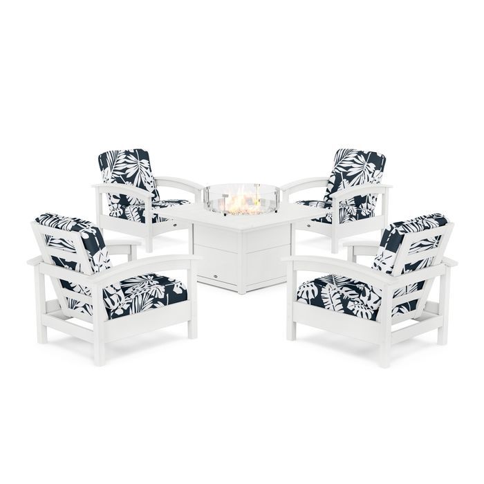 POLYWOOD Rockport 5-Piece Deep Seating Set with Square Fire Pit Table