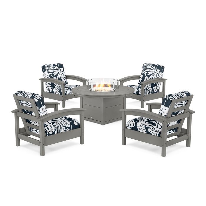 POLYWOOD Rockport 5-Piece Deep Seating Set with Round Fire Pit Table