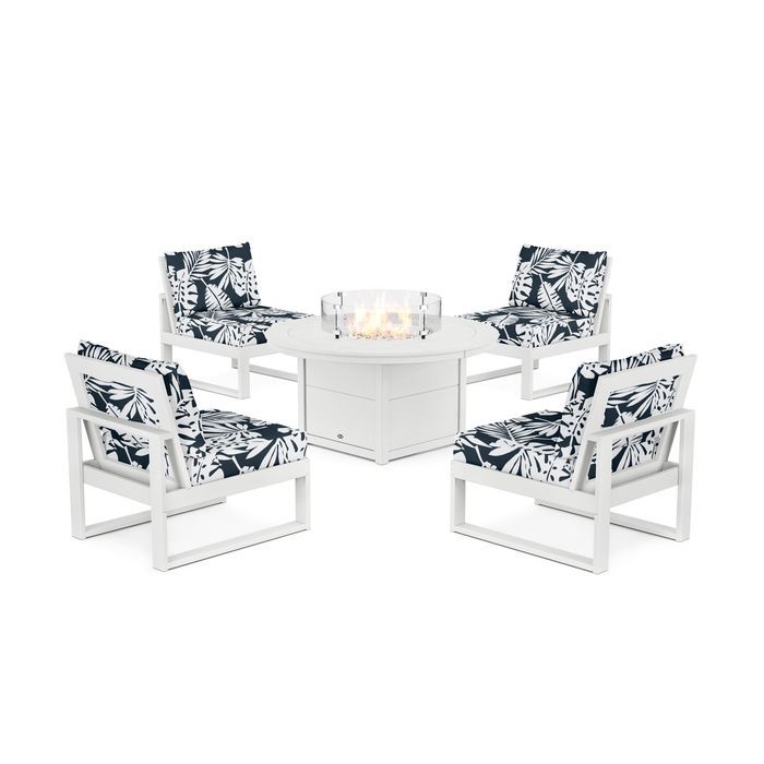 POLYWOOD Eastport Modular 5-Piece Deep Seating Set with Round Fire Pit Table