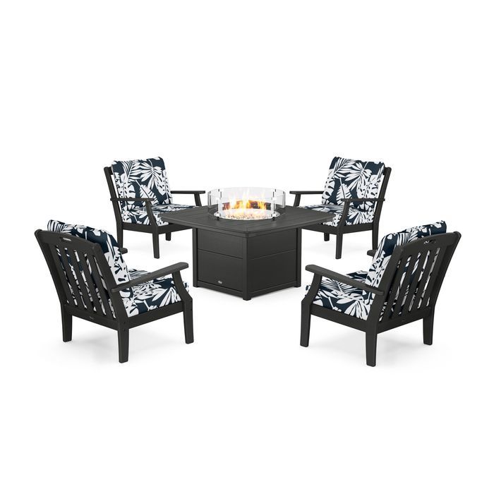 POLYWOOD Yacht Club 5-Piece Deep Seating Set with Fire Pit Table