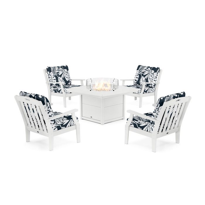 POLYWOOD Yacht Club 5-Piece Deep Seating Set with Fire Pit Table