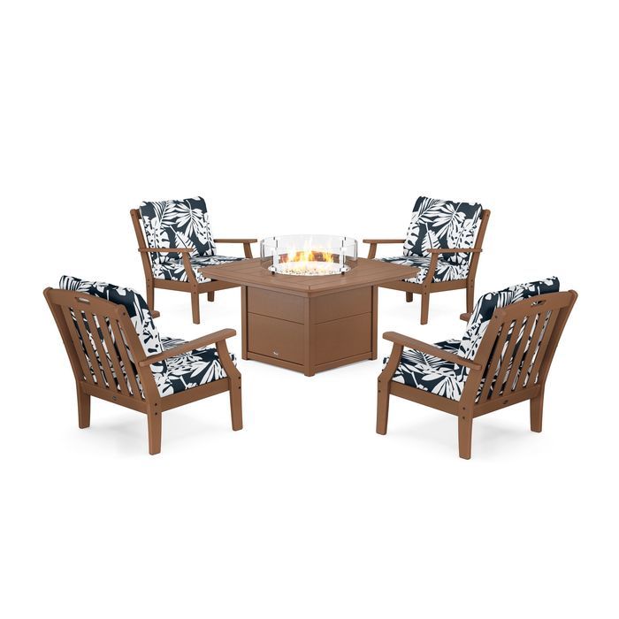 POLYWOOD Yacht Club 5-Piece Deep Seating Set with Fire Pit Table