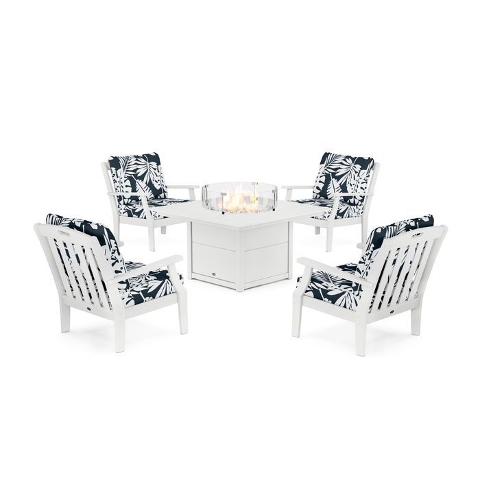 POLYWOOD Yacht Club 5-Piece Deep Seating Set with Square Fire Pit Table