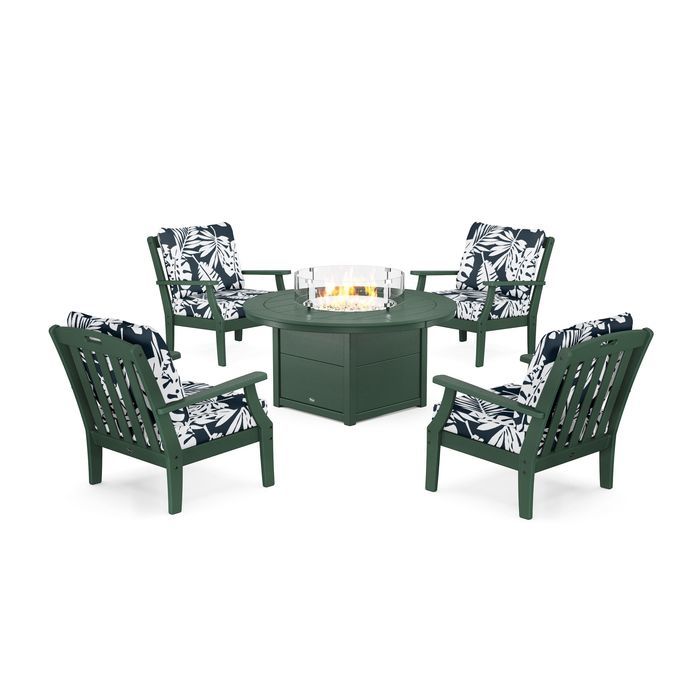 POLYWOOD Yacht Club 5-Piece Deep Seating Set with Round Fire Pit Table