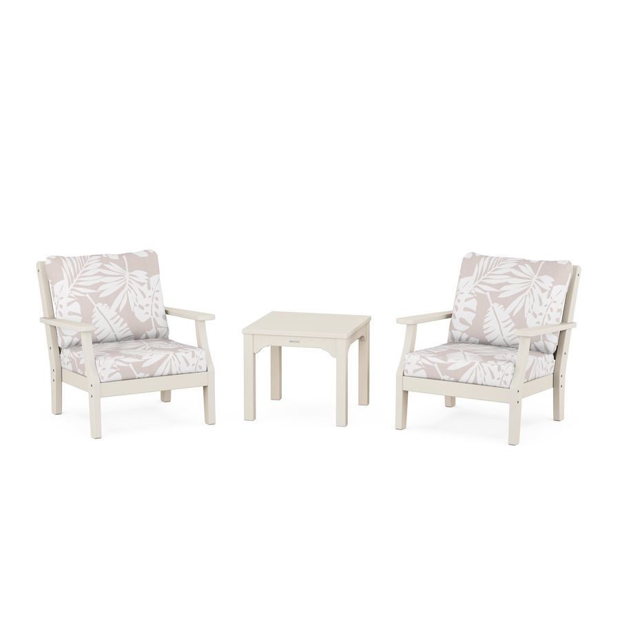 POLYWOOD Chinoiserie 3-Piece Deep Seating Set in Sand / Leaf Dune Burlap