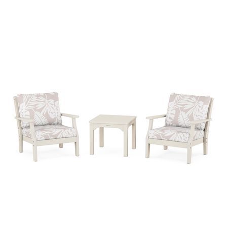 Chinoiserie 3-Piece Deep Seating Set in Sand / Leaf Dune Burlap