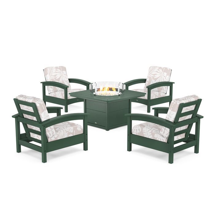 POLYWOOD Rockport 5-Piece Deep Seating Set with Yacht Club Fire Pit Table