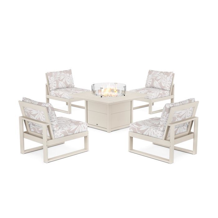 POLYWOOD Eastport Modular 5-Piece Deep Seating Set with Square Fire Pit Table