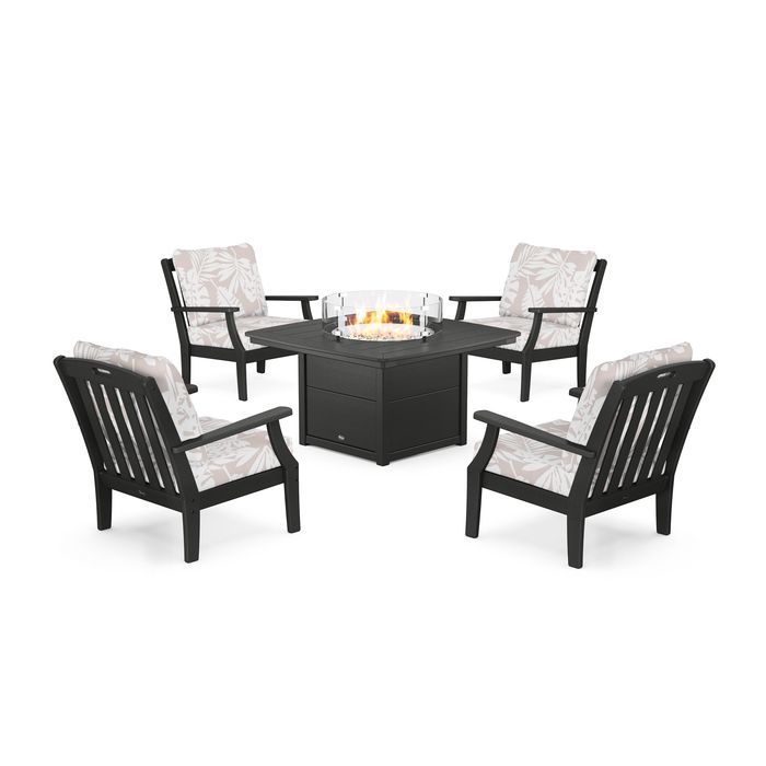 POLYWOOD Yacht Club 5-Piece Deep Seating Set with Fire Pit Table