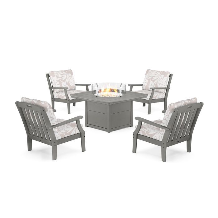 POLYWOOD Yacht Club 5-Piece Deep Seating Set with Fire Pit Table