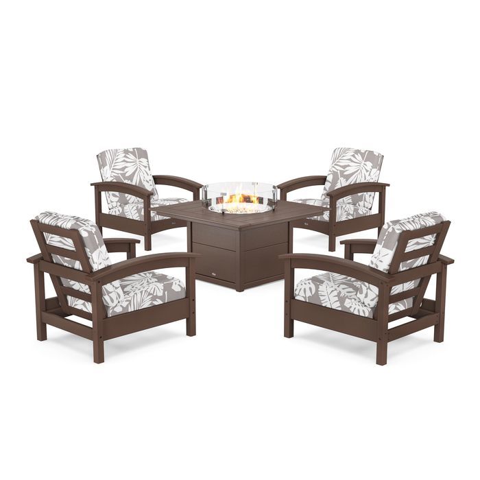 POLYWOOD Rockport 5-Piece Deep Seating Set with Square Fire Pit Table