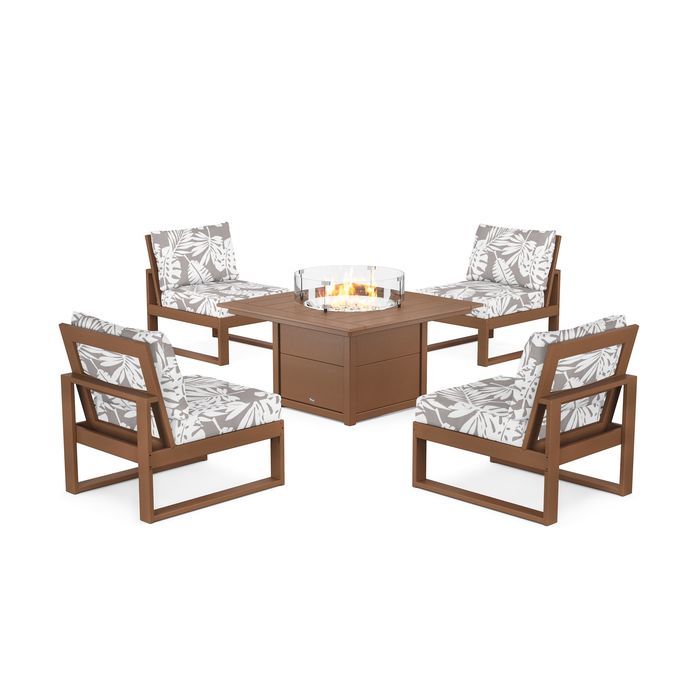 POLYWOOD Eastport Modular 5-Piece Deep Seating Set with Square Fire Pit Table