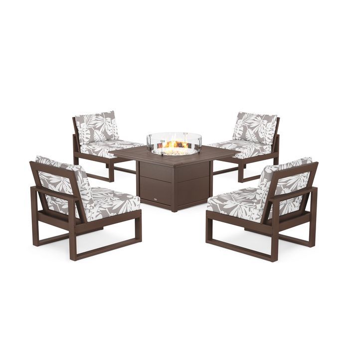POLYWOOD Eastport Modular 5-Piece Deep Seating Set with Square Fire Pit Table