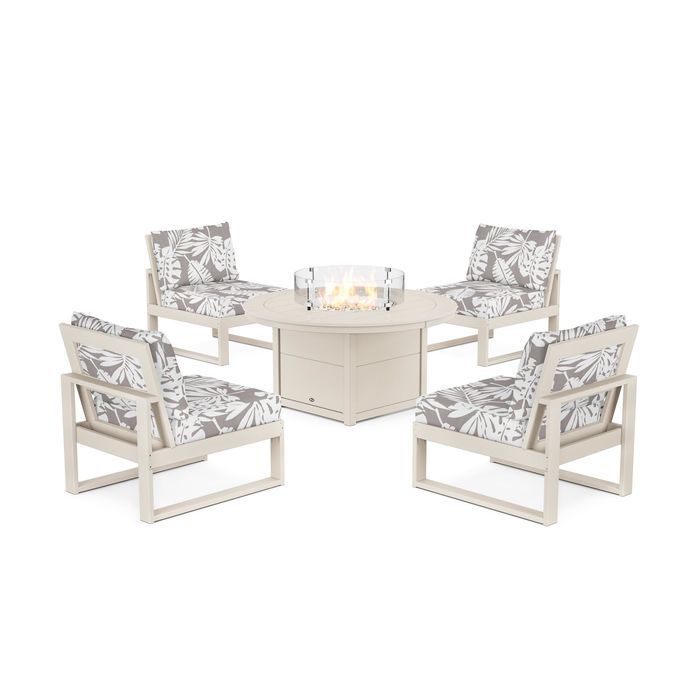 POLYWOOD Eastport Modular 5-Piece Deep Seating Set with Round Fire Pit Table
