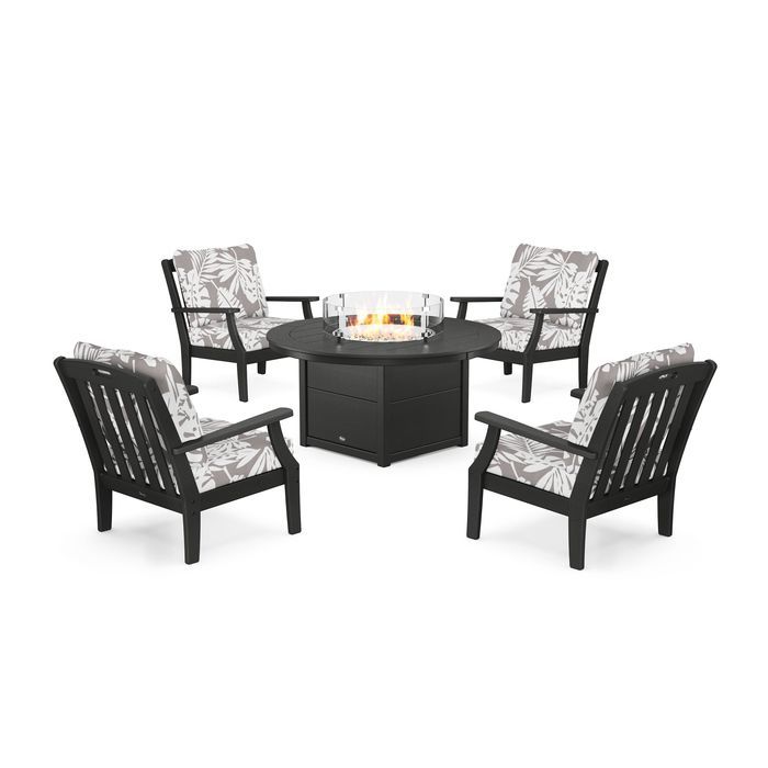 POLYWOOD Yacht Club 5-Piece Deep Seating Set with Round Fire Pit Table