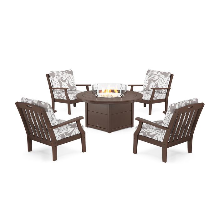 POLYWOOD Yacht Club 5-Piece Deep Seating Set with Round Fire Pit Table
