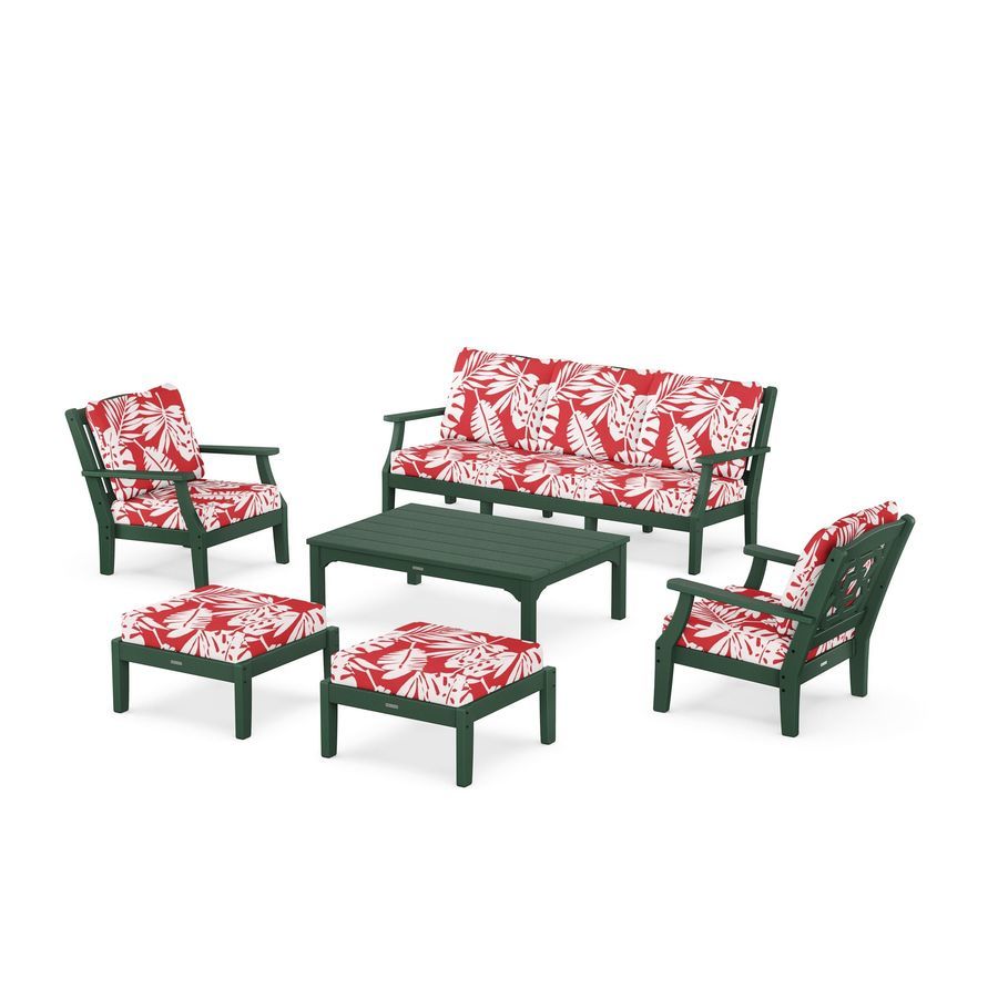 POLYWOOD Chinoiserie 6-Piece Lounge Sofa Set in Green / Leaf Crimson