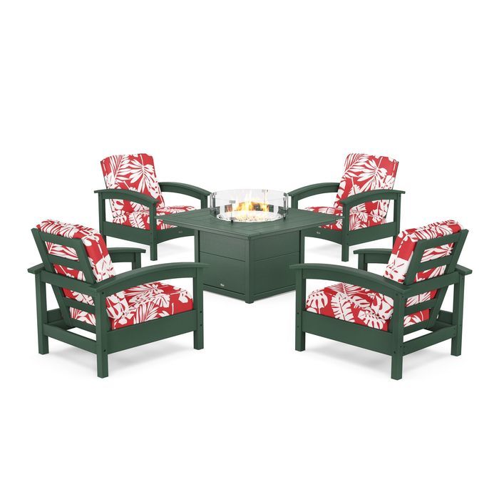 POLYWOOD Rockport 5-Piece Deep Seating Set with Square Fire Pit Table