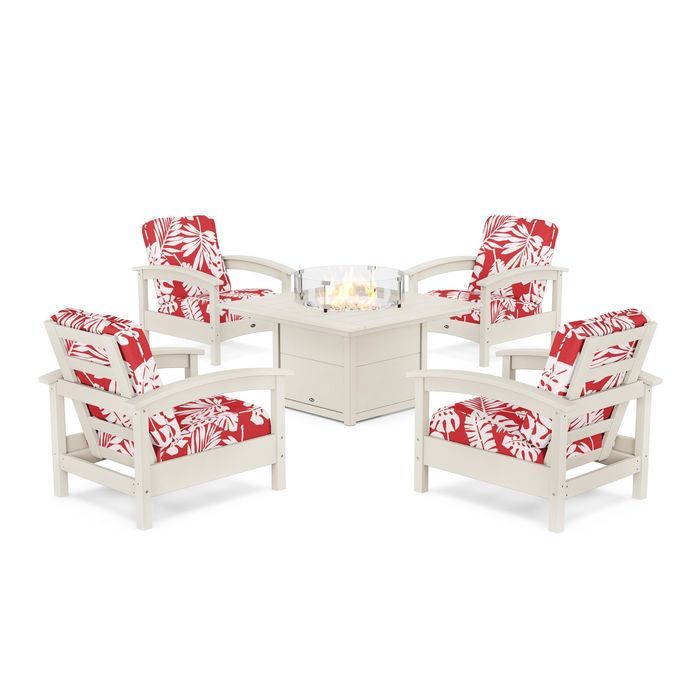 POLYWOOD Rockport 5-Piece Deep Seating Set with Square Fire Pit Table