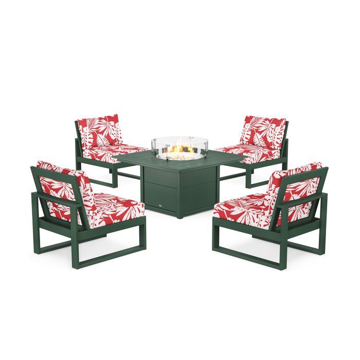 POLYWOOD Eastport Modular 5-Piece Deep Seating Set with Square Fire Pit Table