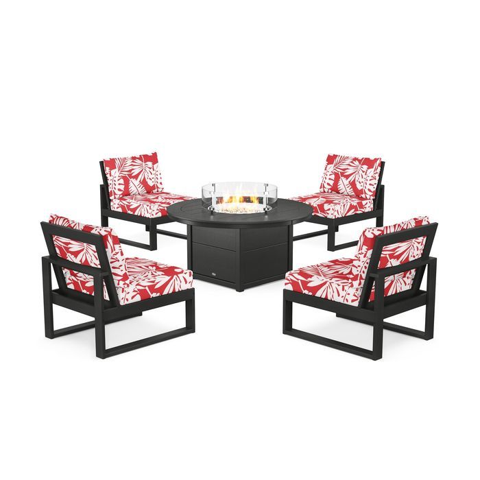 POLYWOOD Eastport Modular 5-Piece Deep Seating Set with Round Fire Pit Table