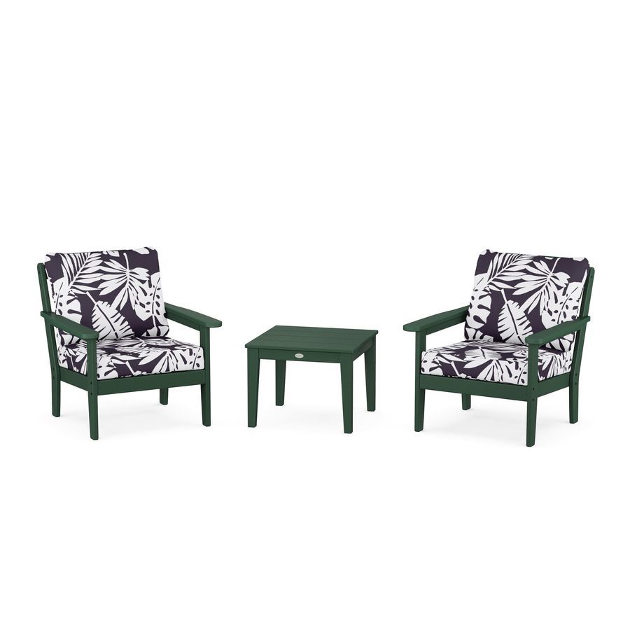 POLYWOOD Country Living 3-Piece Deep Seating Set in Green / Leaf Navy