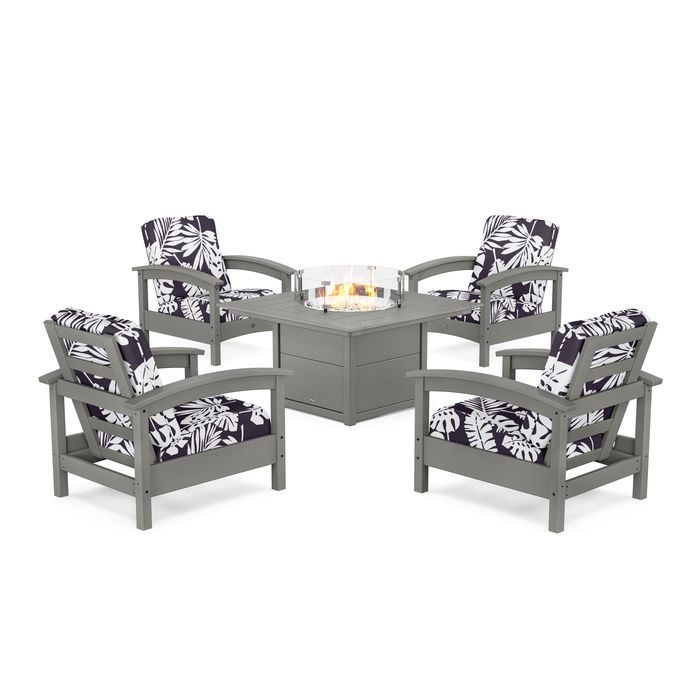 POLYWOOD Rockport 5-Piece Deep Seating Set with Square Fire Pit Table