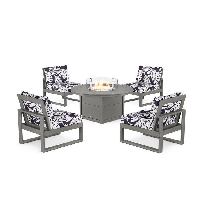 POLYWOOD Eastport Modular 5-Piece Deep Seating Set with Round Fire Pit Table