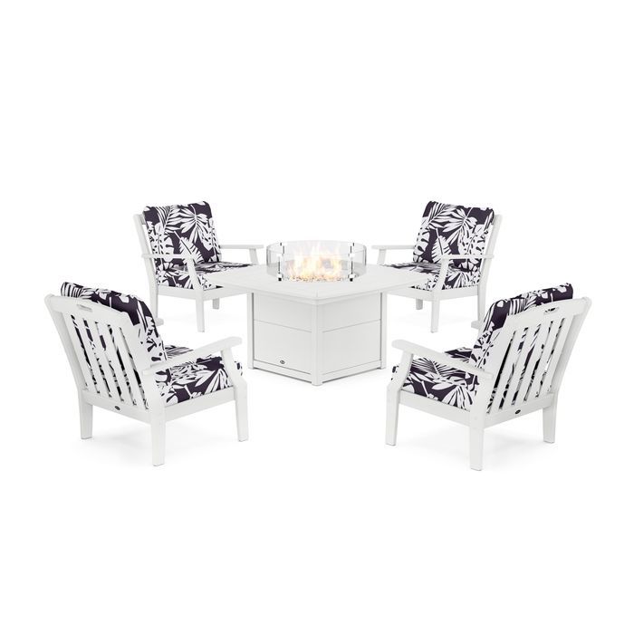 POLYWOOD Yacht Club 5-Piece Deep Seating Set with Fire Pit Table