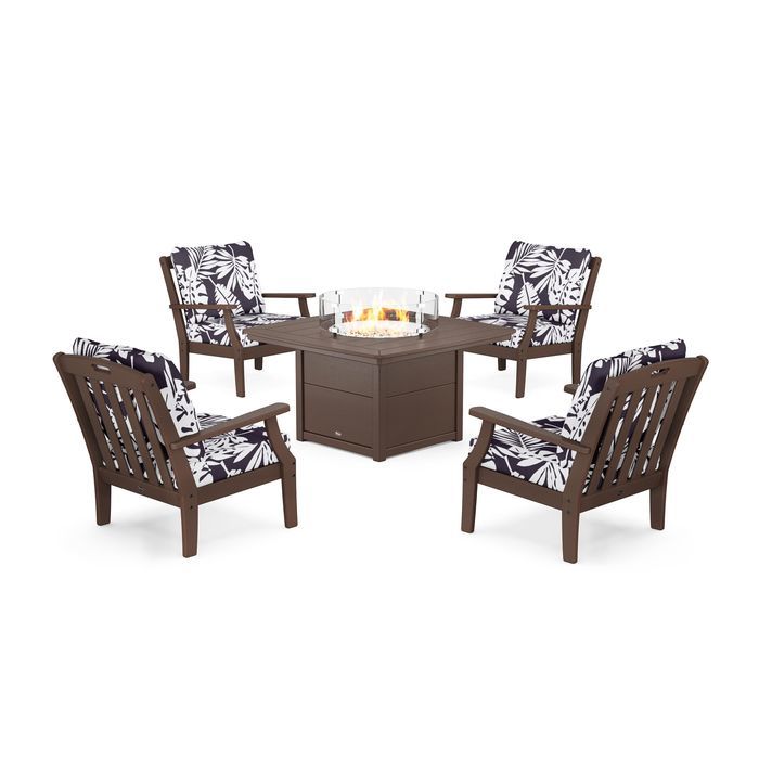 POLYWOOD Yacht Club 5-Piece Deep Seating Set with Fire Pit Table