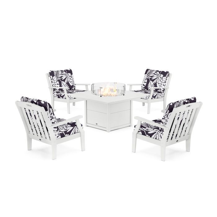 POLYWOOD Yacht Club 5-Piece Deep Seating Set with Square Fire Pit Table