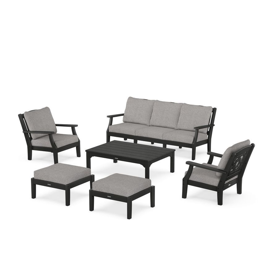 POLYWOOD Chinoiserie 6-Piece Lounge Sofa Set in Black / Grey Mist