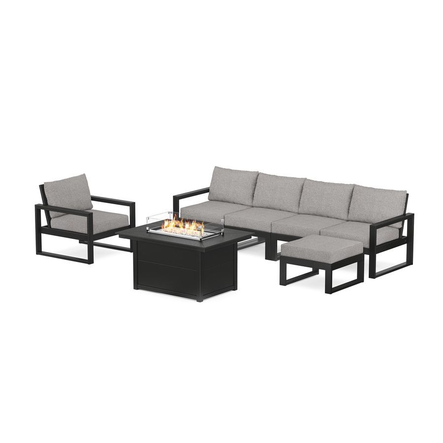 POLYWOOD EDGE Sectional Lounge and Fire Pit Set in Black / Grey Mist