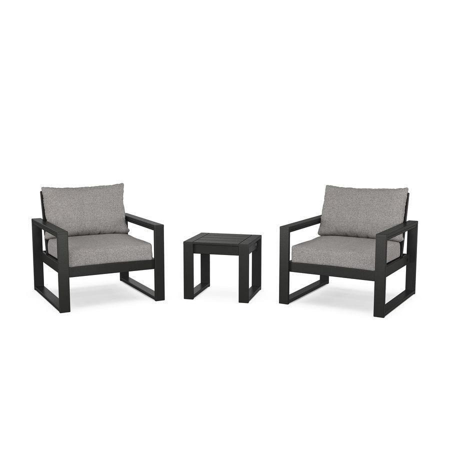 POLYWOOD EDGE Sectional 3-Piece Deep Seating Set in Black / Grey Mist