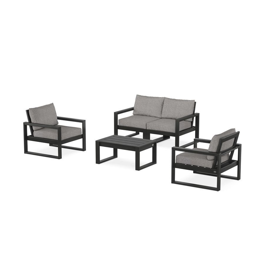 POLYWOOD EDGE Sectional 4-Piece Deep Seating Set with Loveseat in Black / Grey Mist