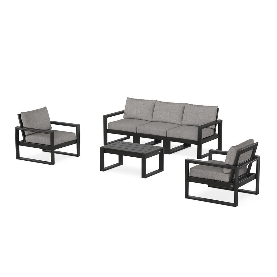 POLYWOOD EDGE Sectional 4-Piece Deep Seating Set with Sofa in Black / Grey Mist