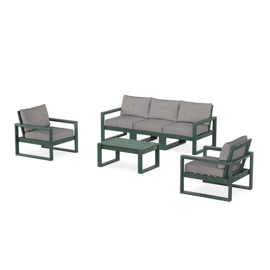 POLYWOOD EDGE Sectional 4-Piece Deep Seating Set with Sofa in Green / Grey Mist
