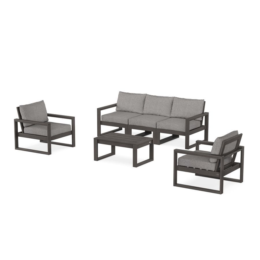 POLYWOOD EDGE Sectional 4-Piece Deep Seating Set with Sofa in Vintage Coffee / Grey Mist
