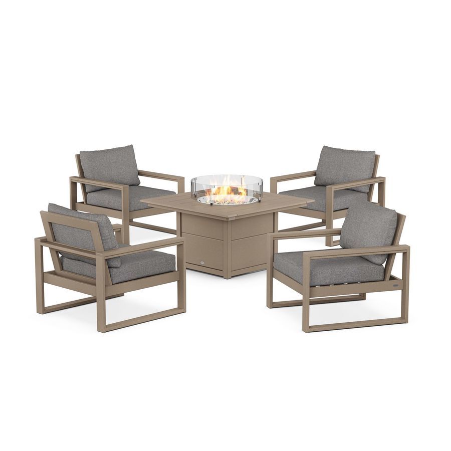POLYWOOD EDGE Sectional 5-Piece Deep Seating Set with Fire Pit Table in Vintage Sahara / Grey Mist