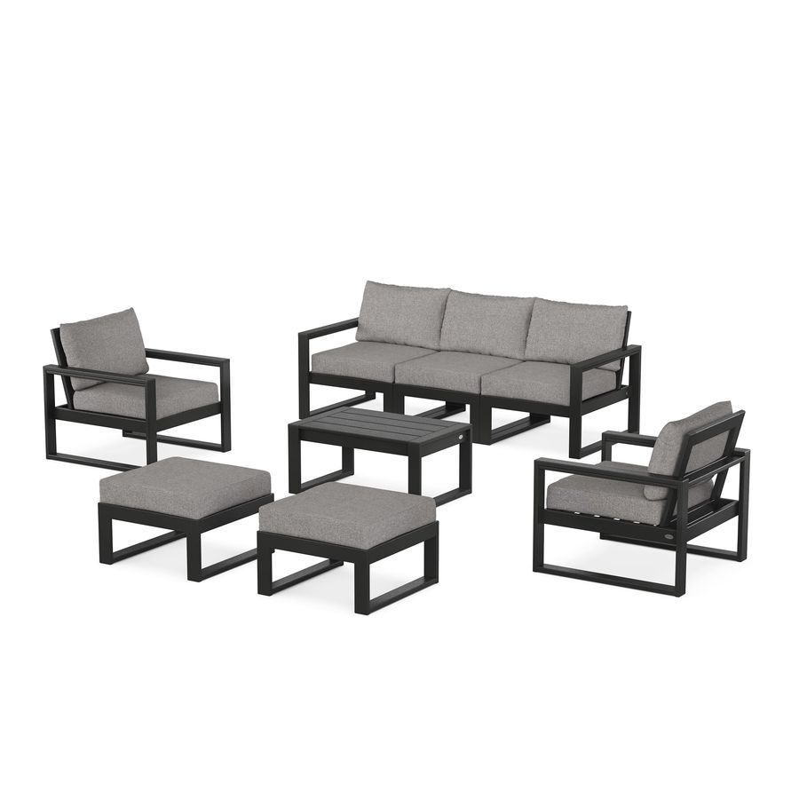 POLYWOOD EDGE Sectional 8-Piece Lounge Sofa Set in Black / Grey Mist