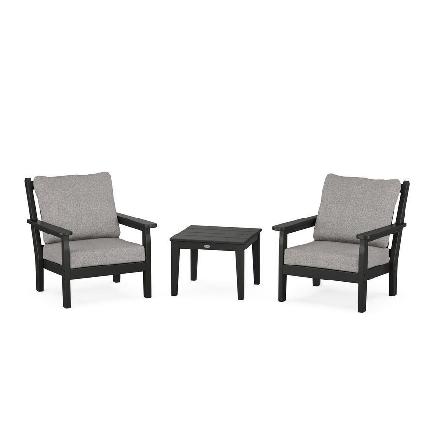 POLYWOOD Chippendale 3-Piece Deep Seating Set in Black / Grey Mist