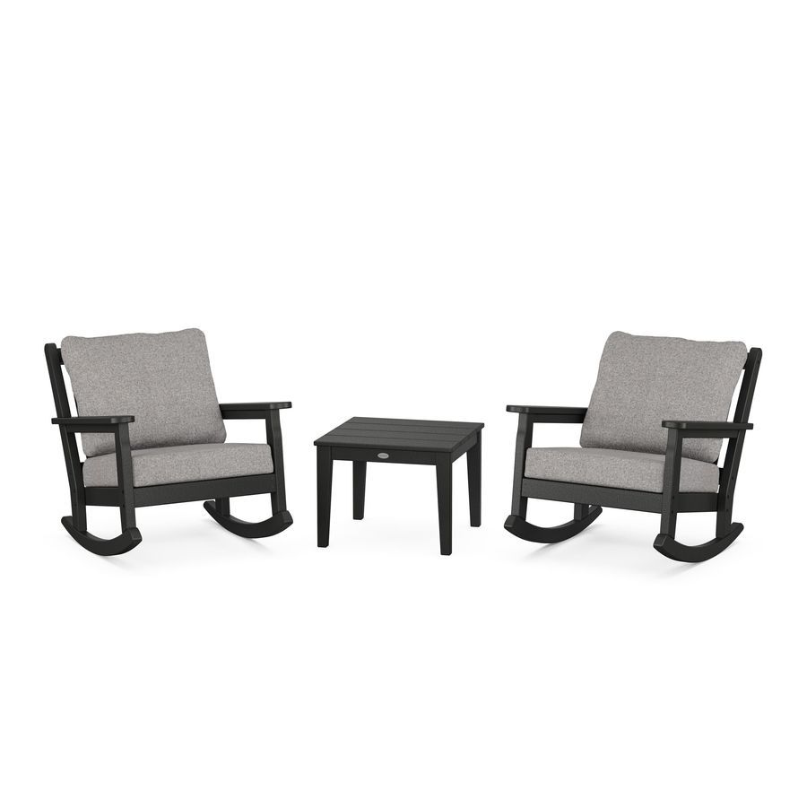 POLYWOOD Chippendale 3-Piece Deep Seating Rocker Set in Black / Grey Mist